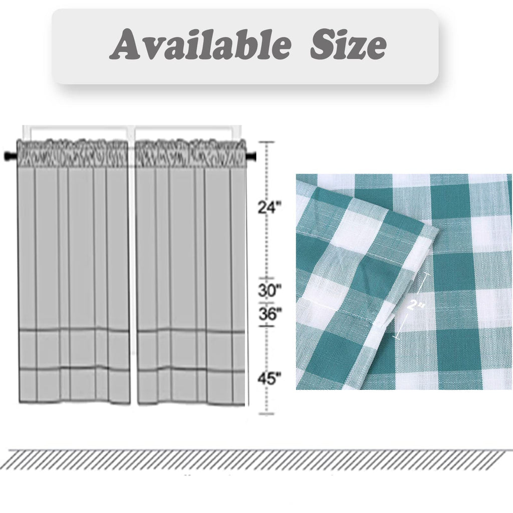 Teal White Buffalo Check Tier Curtains 36 Inch Long