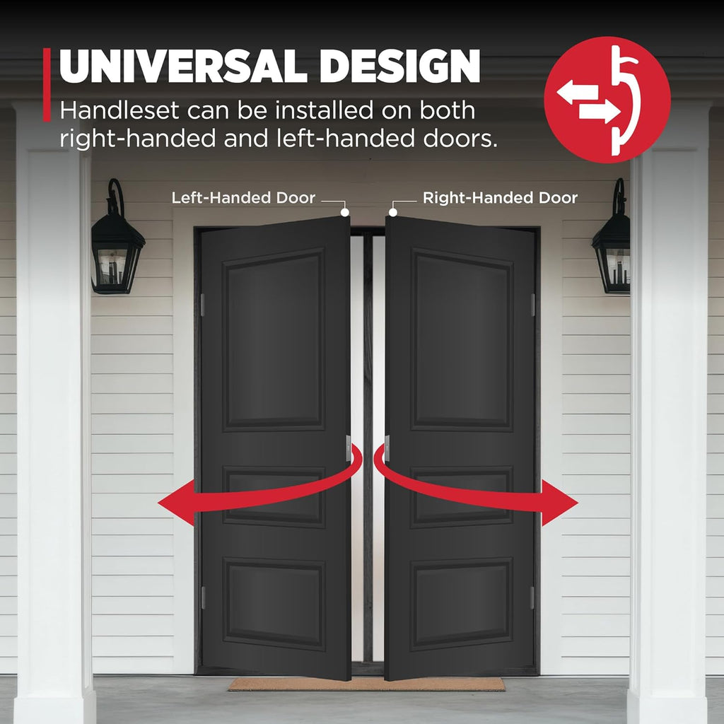 Prague Front Door Lock Handle and Deadbolt Set, Entry Handleset Exterior with Interior Door Knob, Matte Black