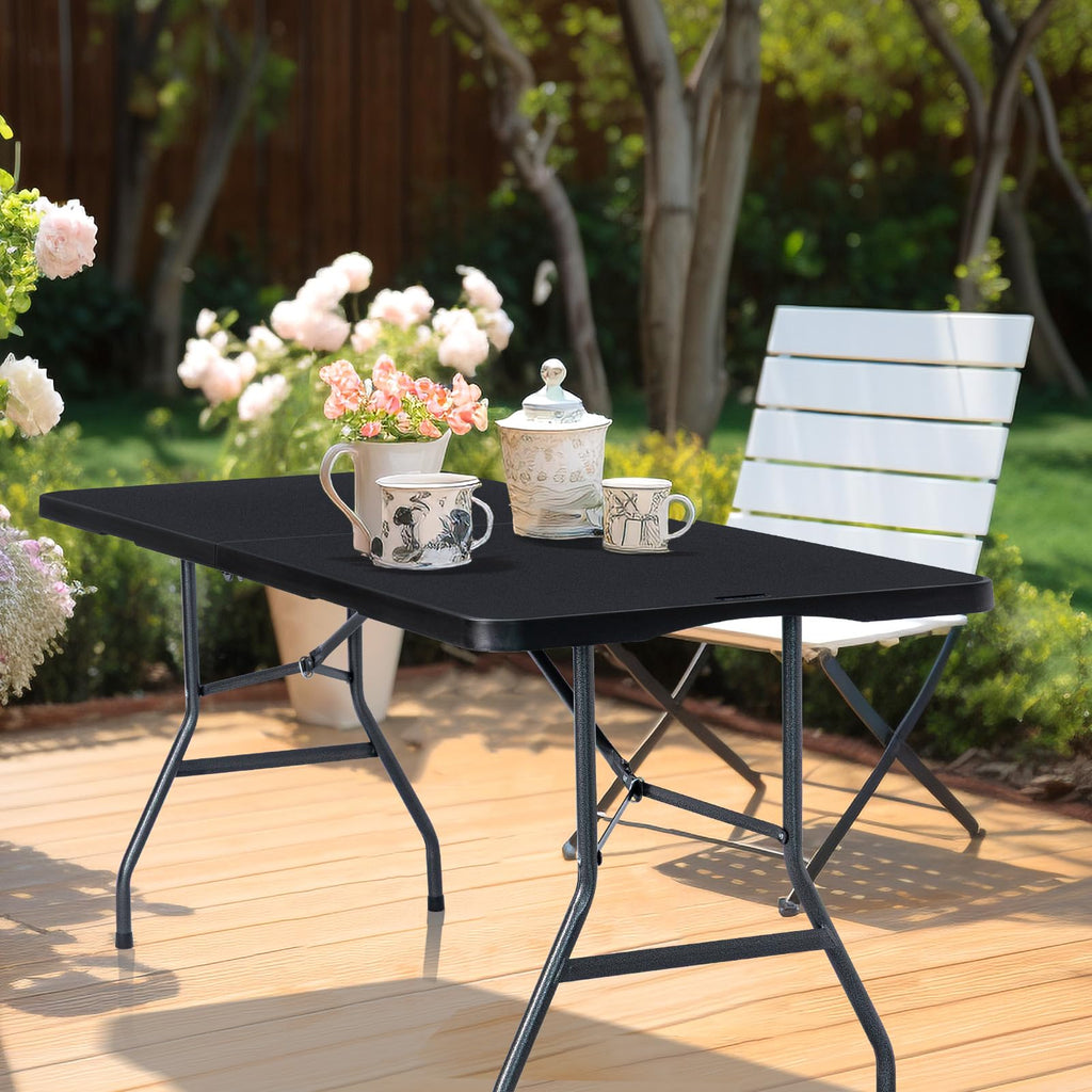 Folding Table 6ft, Heavy Duty Plastic Fold-in-Half Utility Table, Black