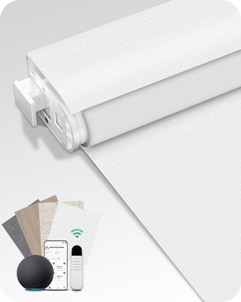 Motorized Blinds No Drill Automatic Roller Shades with Remot - Snow jacquard
