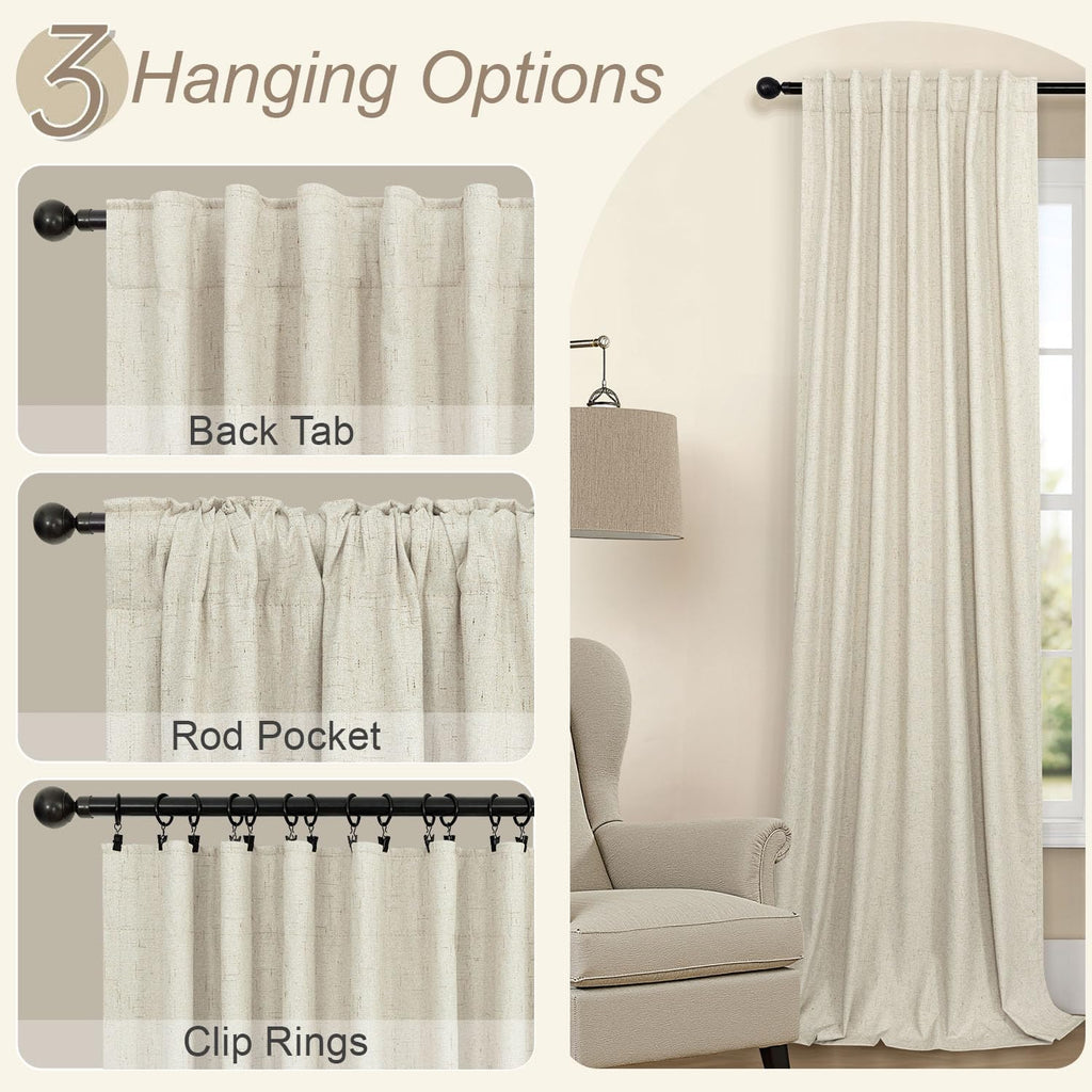 Black Out Burlap Curtains 63 Inch Long Faux Linen Farmhouse Bedroom Blackout Curtain 63 Inches Length 2 Panels Set