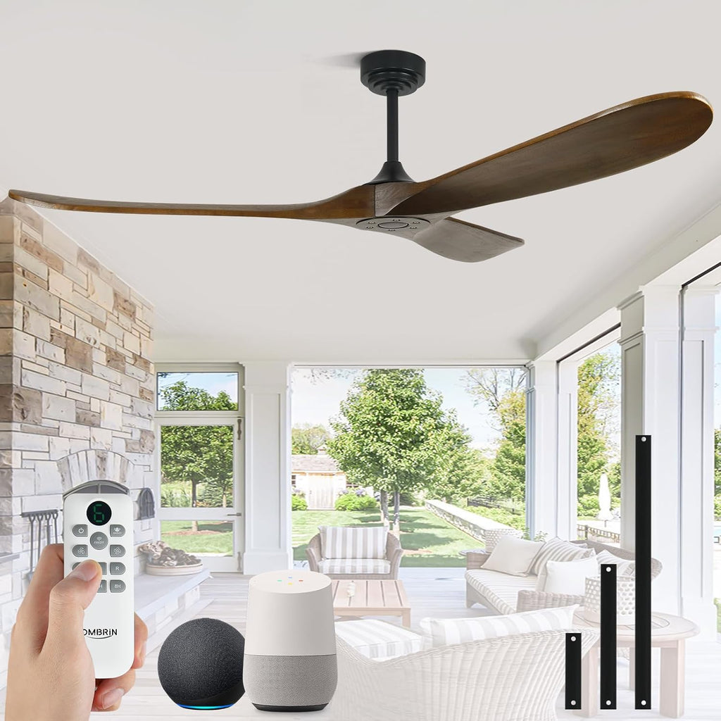 72" Ceiling Fans without Lights, Wood Large Ceiling Fan no Light with Remote Alexa Google App