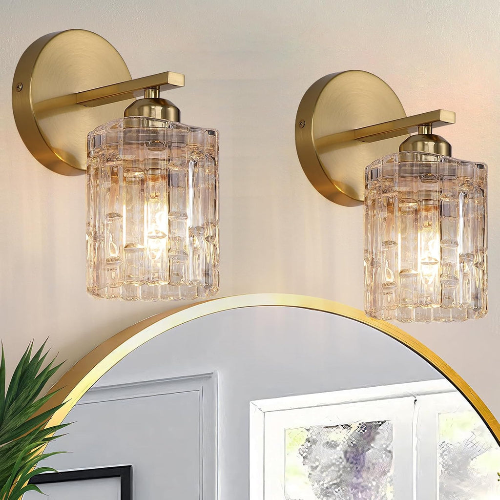 2-Pack 1-Light Modern Matte Black Crystal Wall Sconces, Hardwired Indoor Bathroom Vanity Light Fixtures, Crystal Over