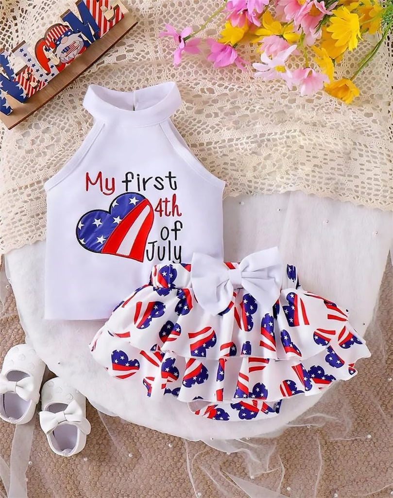 Baby Girls Sleeveless Tops and Ruffle Skirt Bloomer Shorts Set