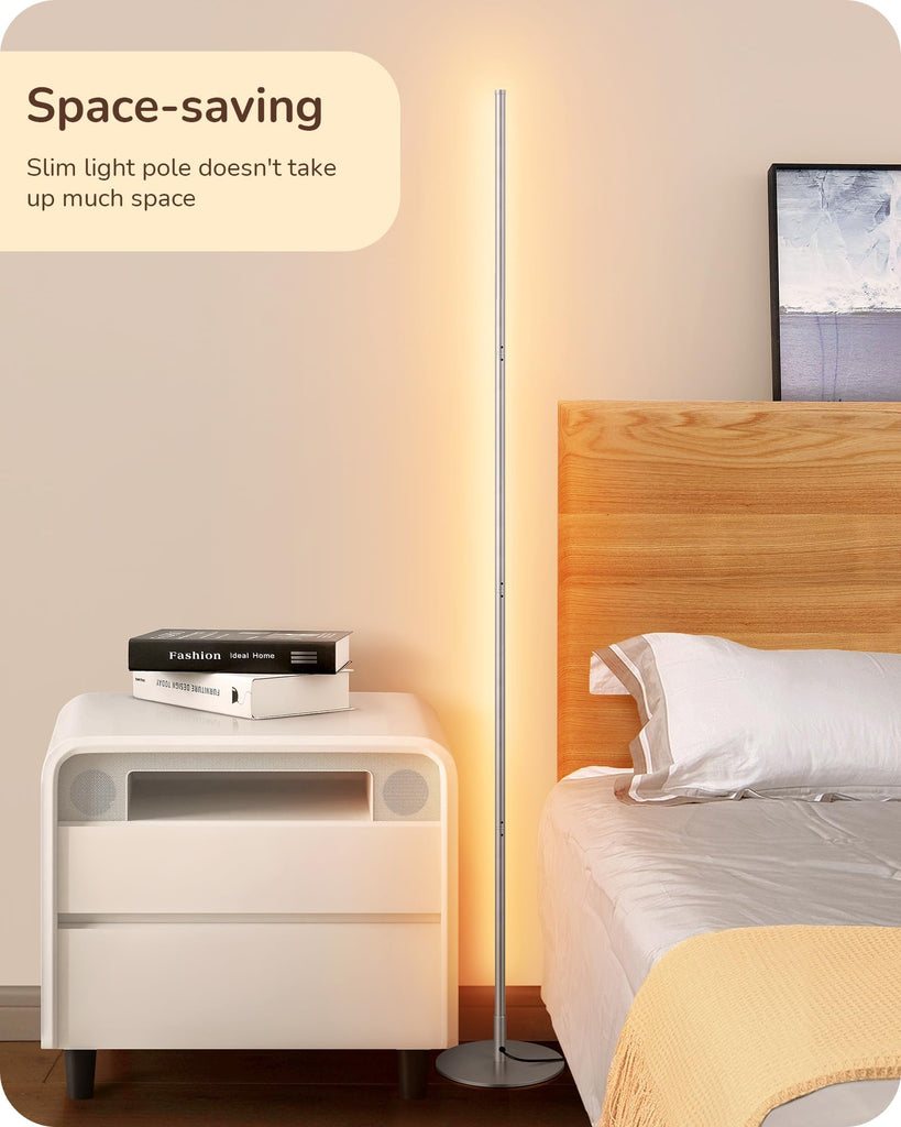59.84" LED Corner Floor Lamp, 3000K & Stepless Dimmable, Silver