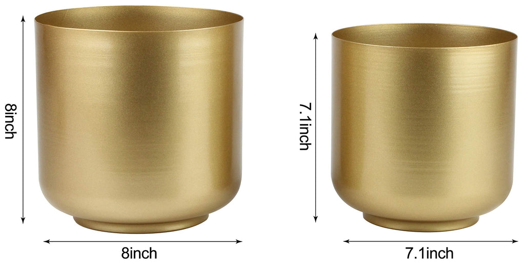 Large Gold Planters Metal Aloe Brass-Tone Plant Pots Indoor Decorative Flower Pots with Drain Holes(8+7.1Inch)