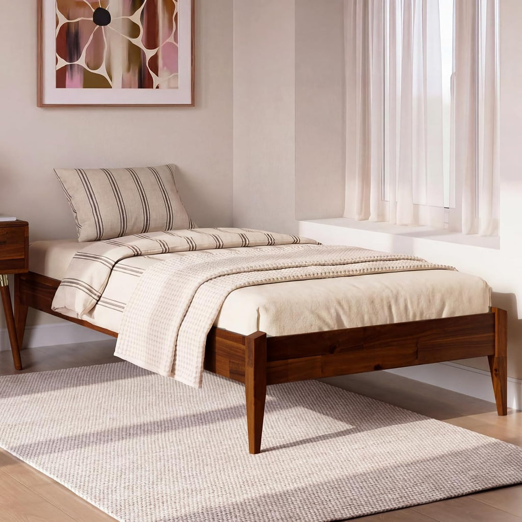 Dinkee 15" Solid Wood Platform Bed Frame Without Headboard - Japanese Joinery Bed Frame - Modern & Minimalist Style