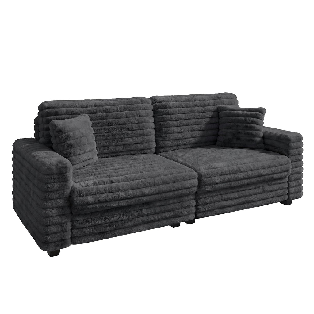 78.7" Corduroy Love Seat Sofa, Cloud Deep Seat Couch with Legs 2 Pillows, Fluff Corduroy Loveseat for Small Space