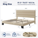 King Platform Bed Frame with Fabric Upholstered Headboard and Wooden Slats Support