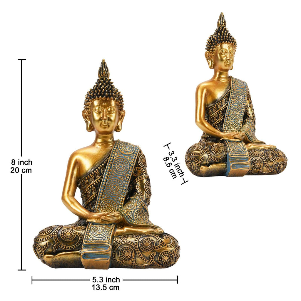 Meditating Seated Thai Buddha Statue, Gold, Polyresin