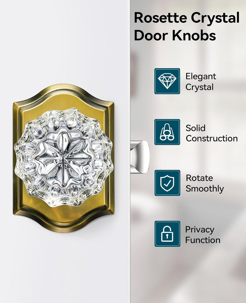 Glass Door Knobs, Privacy Antique Brass Door Knobs, 5 Pack