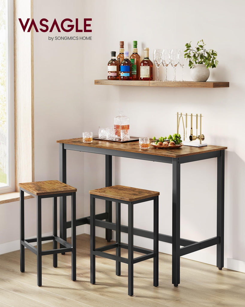 Bar Table Set with 2 Bar Stools, Modern Basic