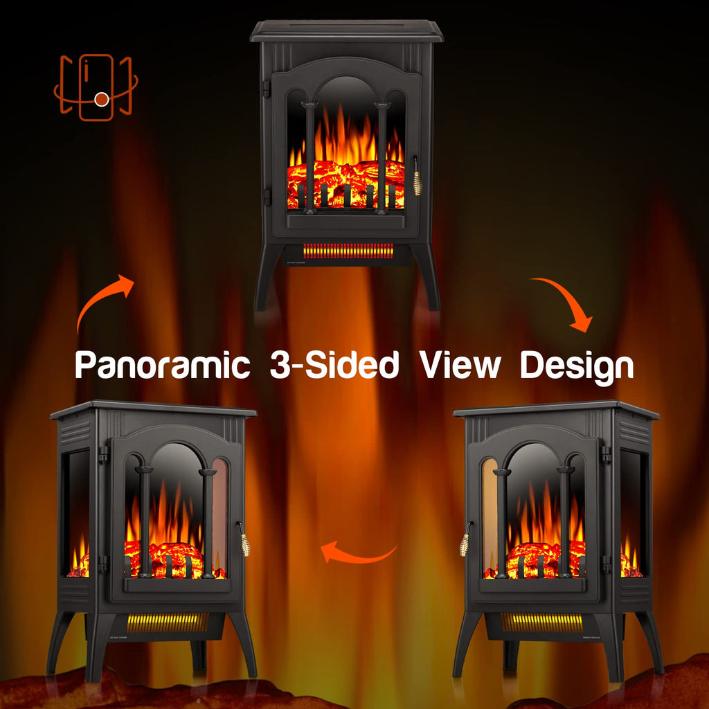 Indoor 22.8" Electric Fireplace Stove, 5100 Btu Freestanding Heater