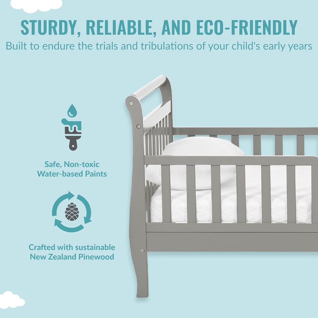 Classic Sleigh Toddler Bed in Cool Grey - Baby Safety Alliance Certified, Low-to-Floor Design, Non-Toxic Finish