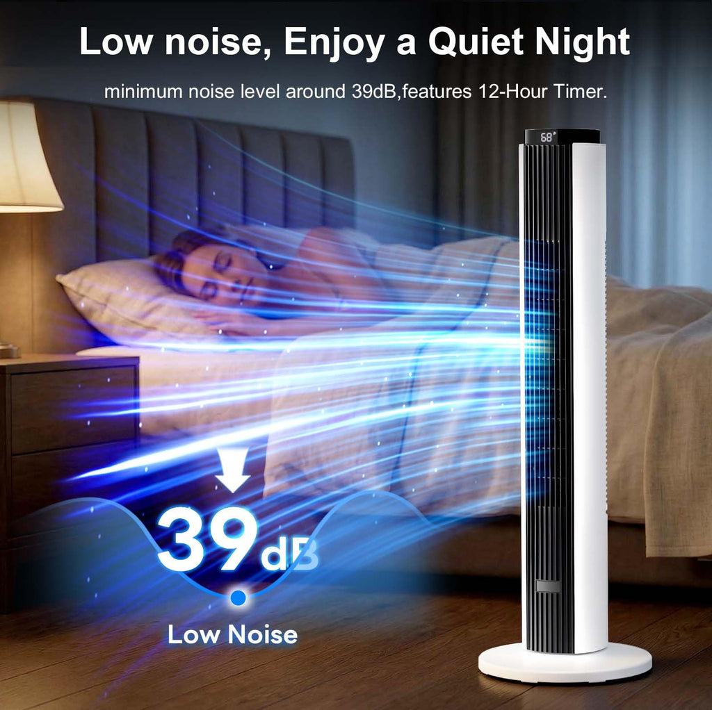 37-Inch Bladeless Portable Tower Fan 80°Oscillating,Quiet Cooling with 12H Timer Remote Control, 6 Speed, 4 Modes