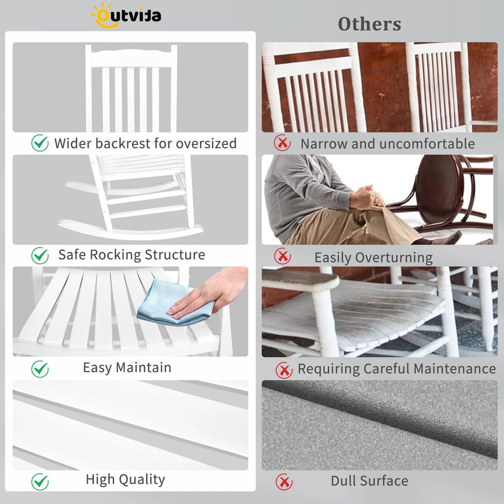 Outdoor Rocking Chair, Solid Wood High Back Rocker, White