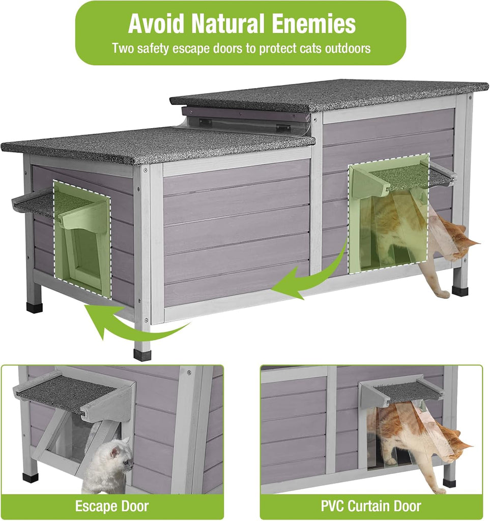 Outdoor Cat House Weatherproof Feral Kitty Shelter for Winter Cat Condo with Large Opening Roof (1-Story)