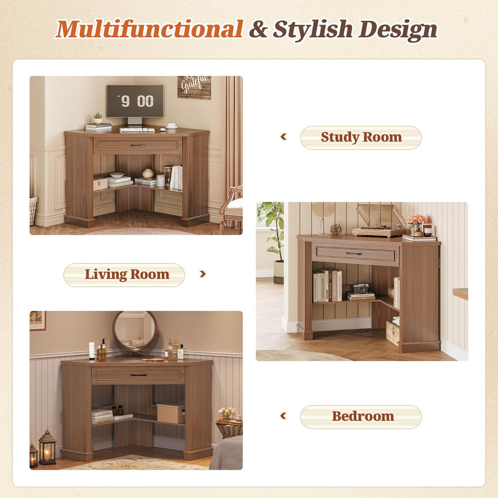 Farmhouse Corner Desk for Small Space, White Small Computer Desk