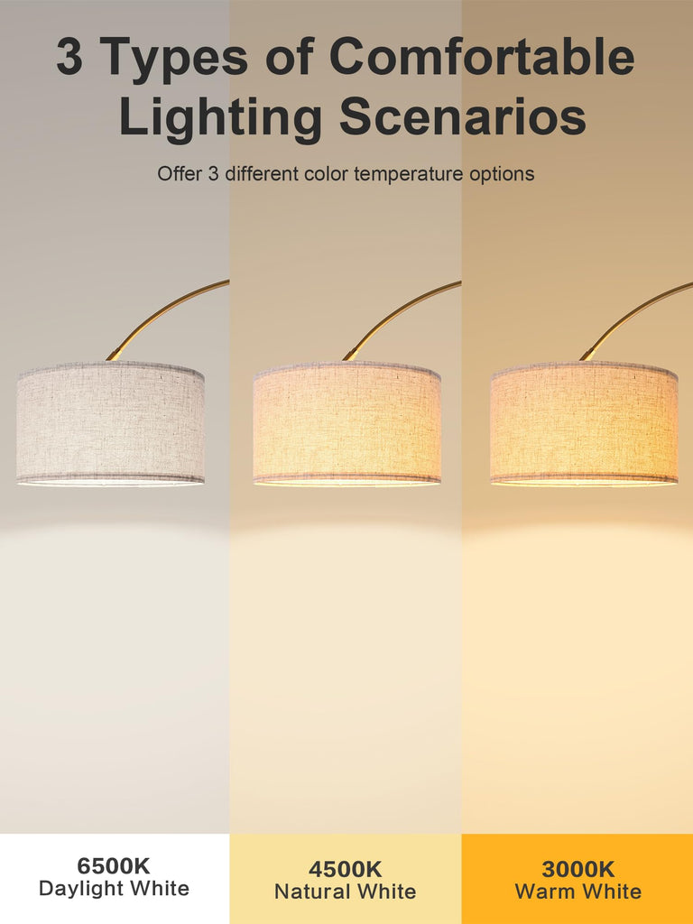 Arc Floor Lamp with Shelf, Remote‐Controlled Stepless Dimming & Tunable CCT