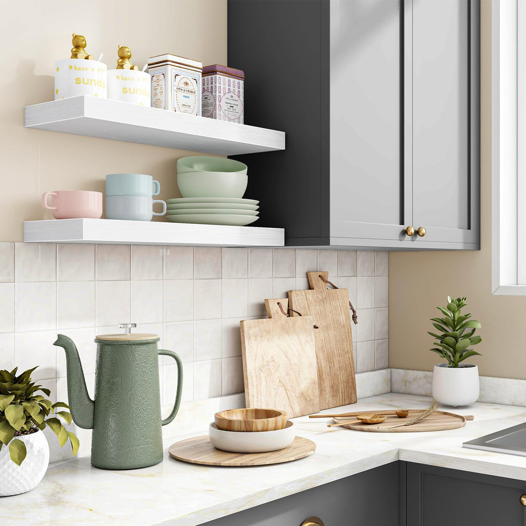 Floating Shelves for Wall Decor (White, Set of 2, 15.7 Inch)