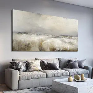Large Neutral Abstract Canvas Wall Art Modern Landscape Painting Prints Beige Grey Artwork Minimalist Panoramic