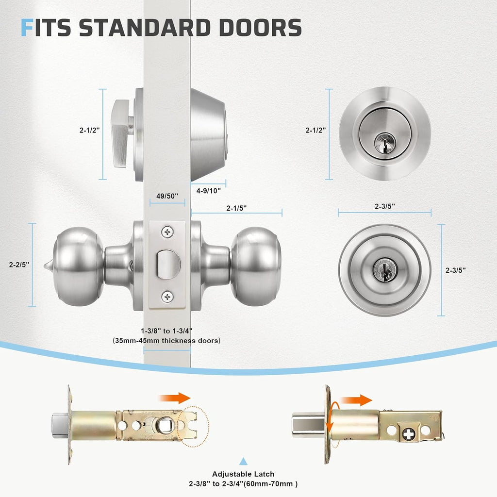 Keyed Entry Door Knob and Single Cylinder Deadbolt Combo Set, Exterior Door Knobs for Entrance and Front Door, Keyed