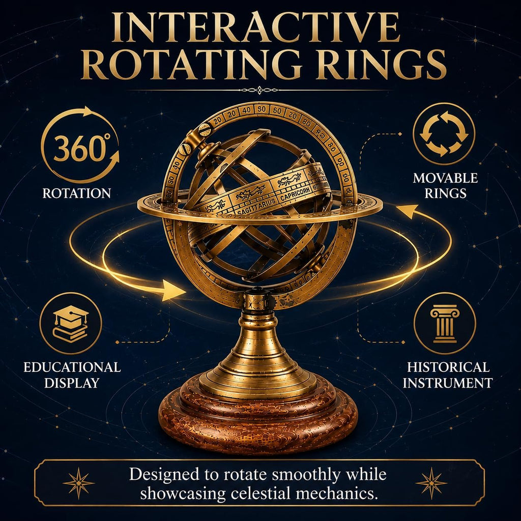 5.5" Brass Armillary Sphere World Globe Rosewood Base Table Decor Gift