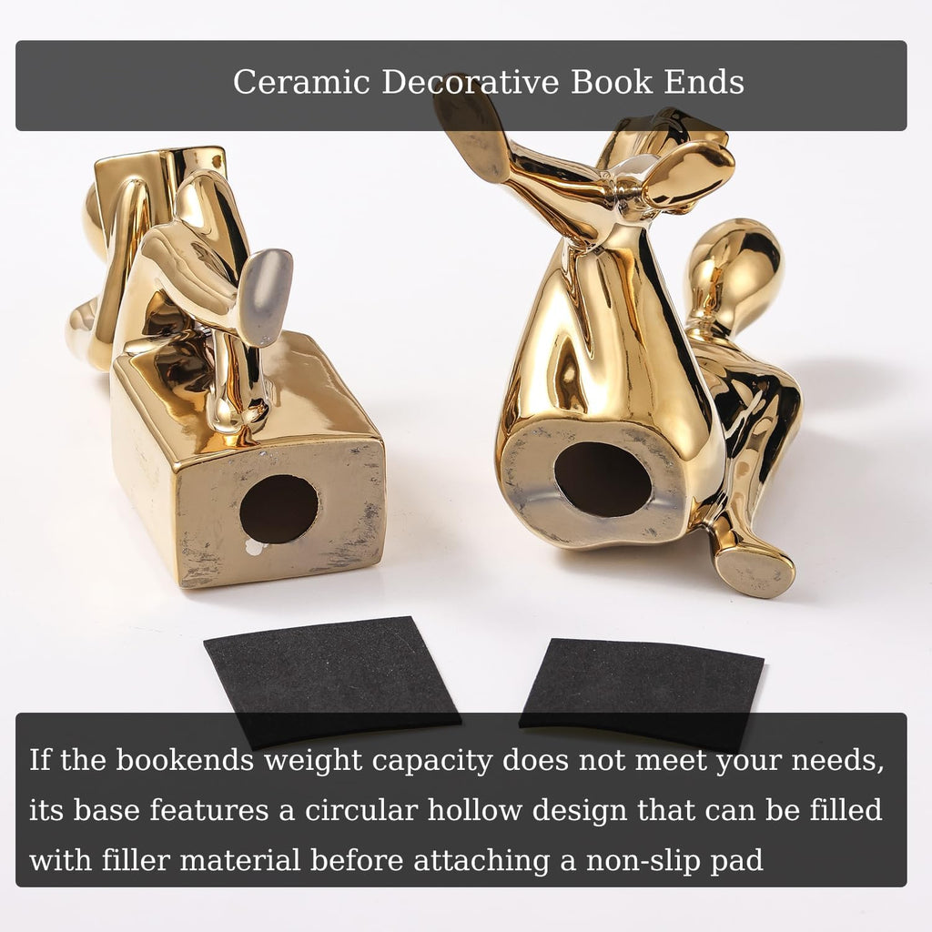 Decorative Bookends, Ceramic Book Ends for Shelves, Home Office Decor | Aesthetic Book Stopper Reading Book Holders