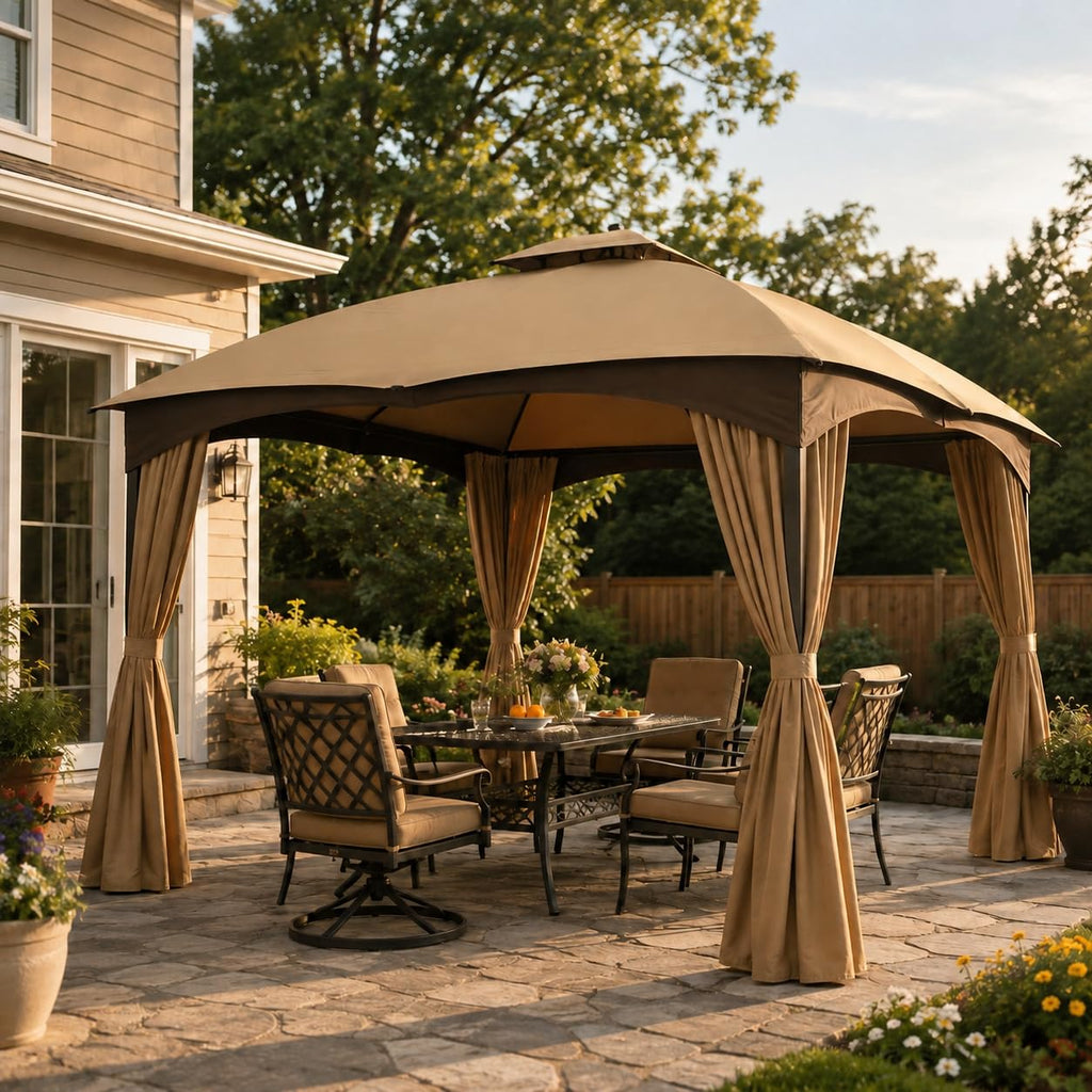 10 x 12 Ft Gazebo Curtains, 4 Panels with Zippers, Khaki