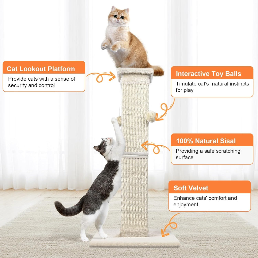 Cat Scratching Post 33 Inch Nature Sisal Cat Scratch Post for Indoor Cats, Large Cat Scratcher Protect Your Furniture