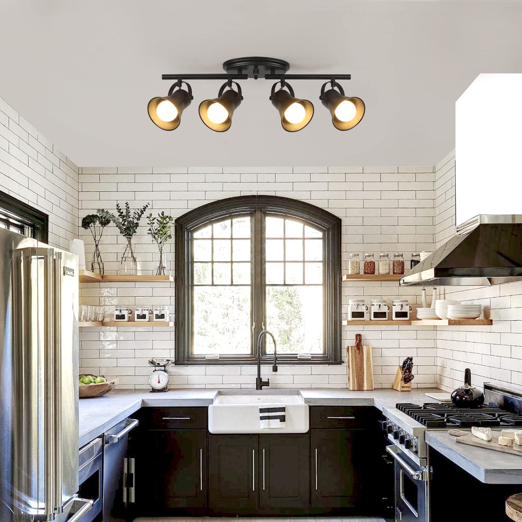 Track Lighting Kit,Black Semi Flush Mount Ceiling Light with 4 Rotatable Light Heads,Modern Accent Lighting