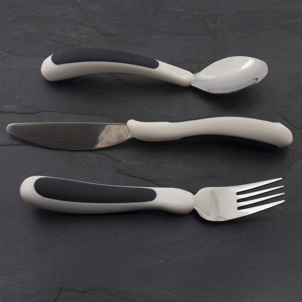 Kura Care Adult Cutlery Set, Easy Grip Set, Black & White