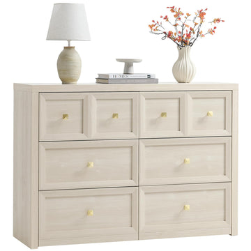6 Drawers Dresser -46.5" Wide Wooden Chest of Drawers with Large Storage, Farmhouse Closet Dressers with Drawers