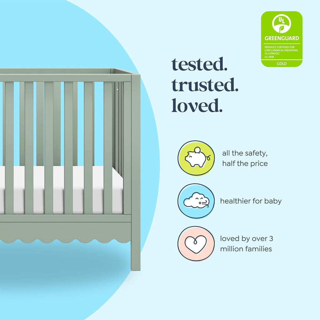 Sammy Scallop 4-in-1 Convertible Baby Crib, Light Sage | GREENGUARD Gold Certified, Converts to Toddler Bed & Daybed