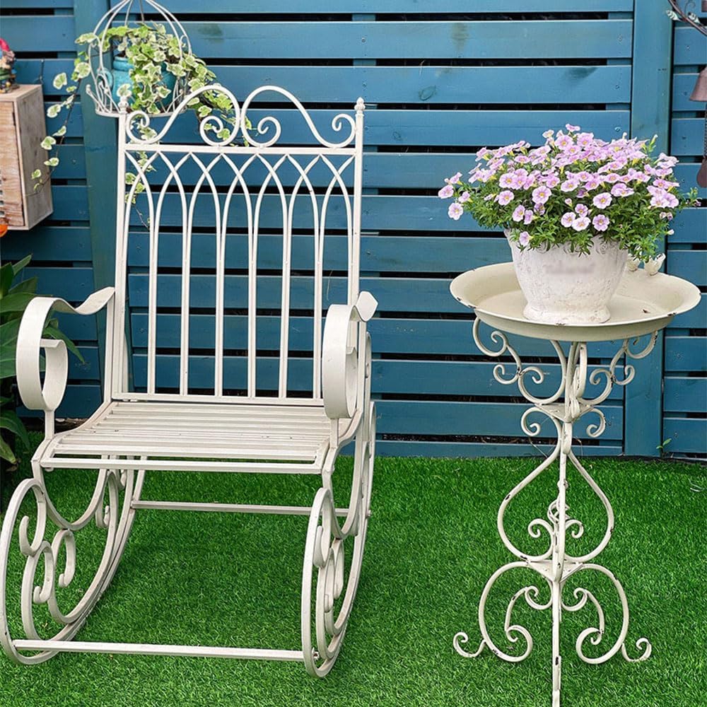 Wrought Iron Patio Vintage Rocking Chair, Single and Double Outdoor Garden Bench, Durable Metal Porch Furniture