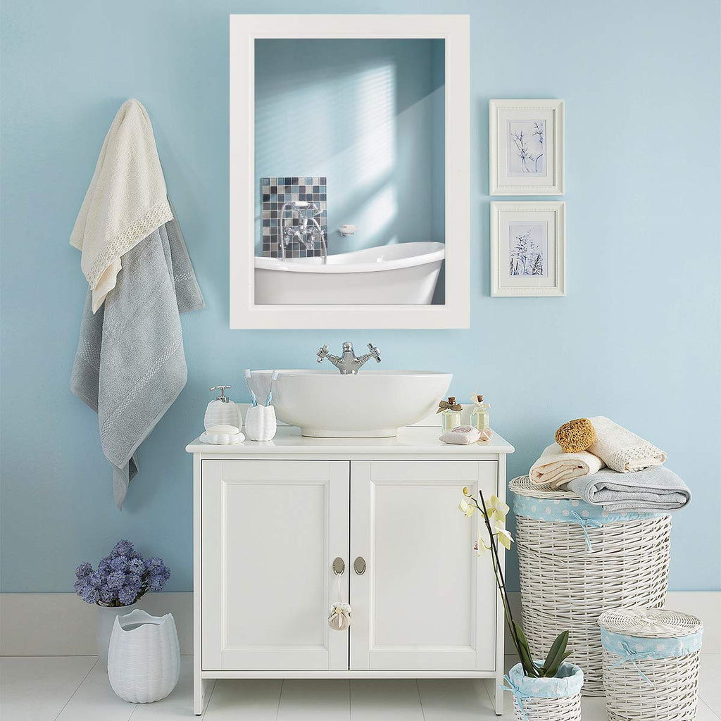 Mirrored Bathroom Cabinet, Wall Mount Storage Cabinet with Single Doors, Hanging Medicine Cabinet (White)