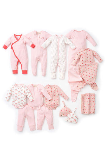 Soft Start Box, Organic Cotton Baby Clothes Set, Super Soft 13-Piece Newborn & Infant Shower Gift, Bodysuits, Gowns