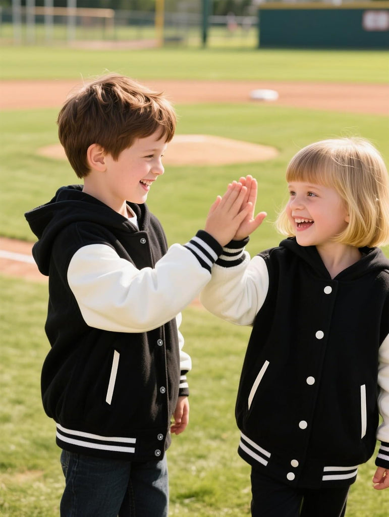 Kids Varsity Jacket Boys Girls Hooded Lightweight Baseball Coat