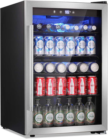 Beverage Refrigerator Cooler - 145 Can Mini Fridge Glass Door for Soda Beer or W