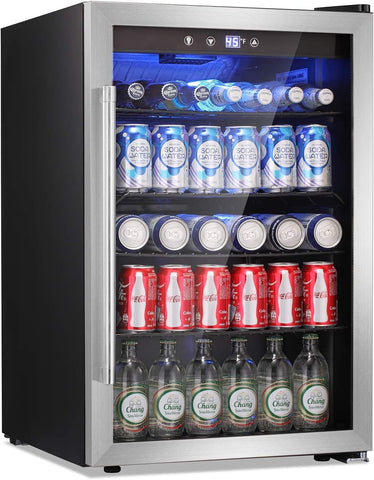 Beverage Refrigerator Cooler - 145 Can Mini Fridge Glass Door for Soda Beer or W