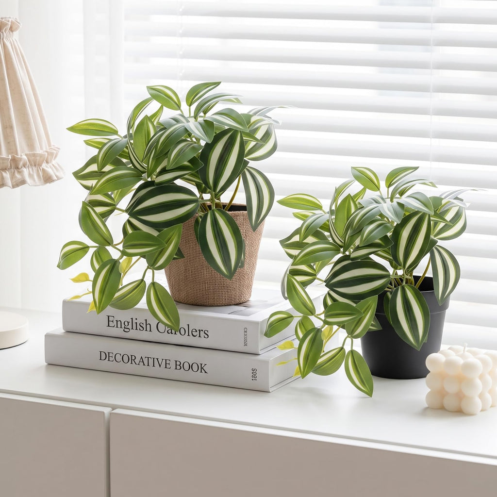 2Pcs Small Fake Trailing Plant with Removable Burlap Pot Cover