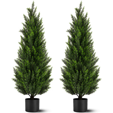 Artificial Cedar Trees 5FT Faux Cedar Topiary Evergreen Plants UV Resistant Outdoor Indoor Fake Cypress Pine Trees
