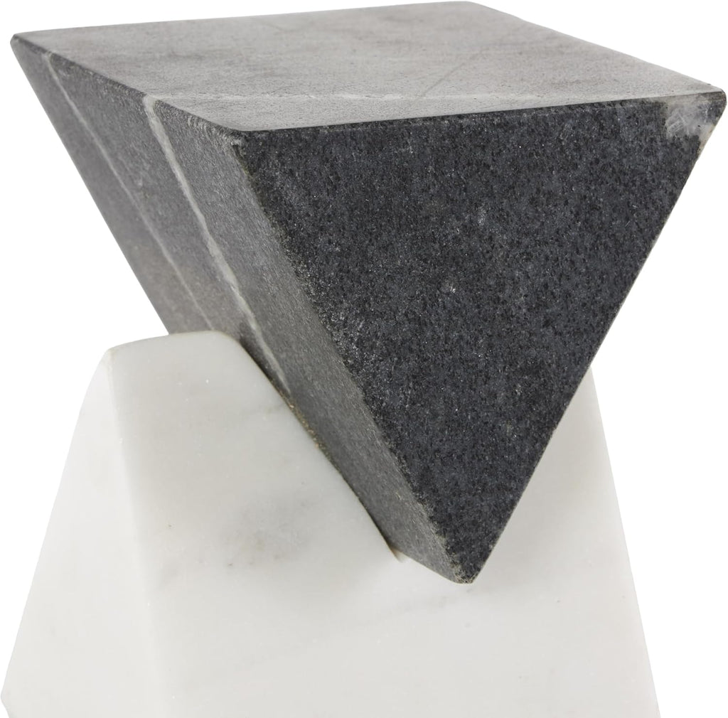 79 Marble Geometric Decorative Sculpture Stacked Pyramid Home Decor Statue with White Diamond Center, Accent Figurine