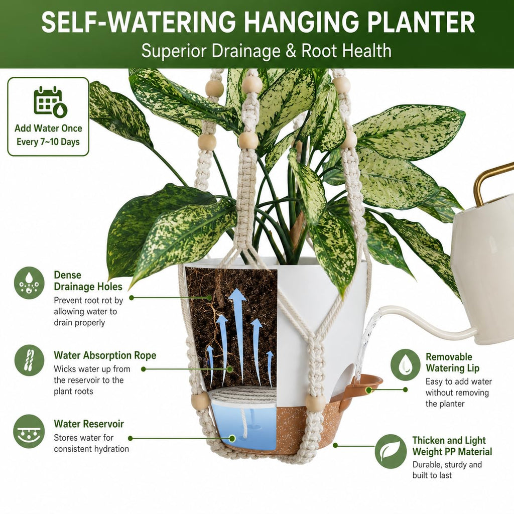 3 Set Self Watering Hanging Planters for Indoor Plants