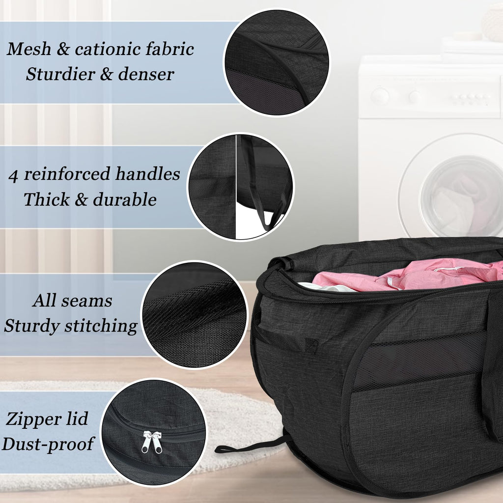 Upgraded 100L Extra Large Mesh Pop Up Laundry Hamper with Lid & Handles, XL Foldable Dirty Clothes Basket Dorm Closet