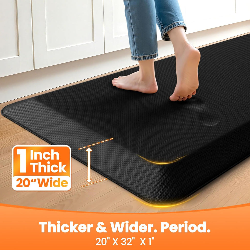 1-Inch Thick Anti-Fatigue Mat and Standing Desk, 20"x32", Black | Extra-thick cushioning, water-resistant surface