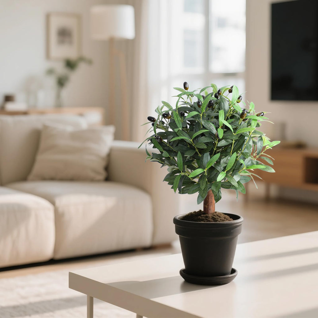 Artificial Olive Ball Topiary Trees, Faux Olive Topiary Tree 2 Packs, 20 Inch Fake Potted Plants for Indoor Porch