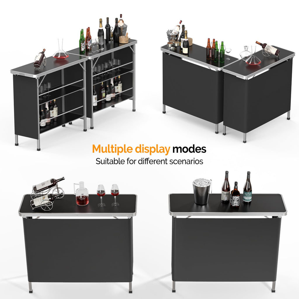 43" Portable Bar Table, 3-Tier Shelves, Mobile Bar Table for Events, Party, Camping, Picnic, Tradeshow, Indoor with