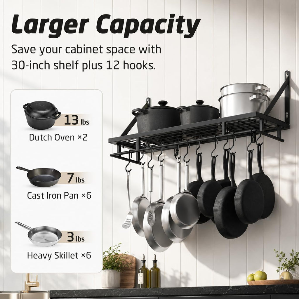 Kitchen Pan Pot Rack Wall Mounted, Hanging Storage Organizer