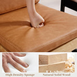 Brown Dining Chairs Set of 2, Faux Leather Upholstered Dining Room Chairs with Natural Wood Frame, Rustic Kitchen Side Chairs